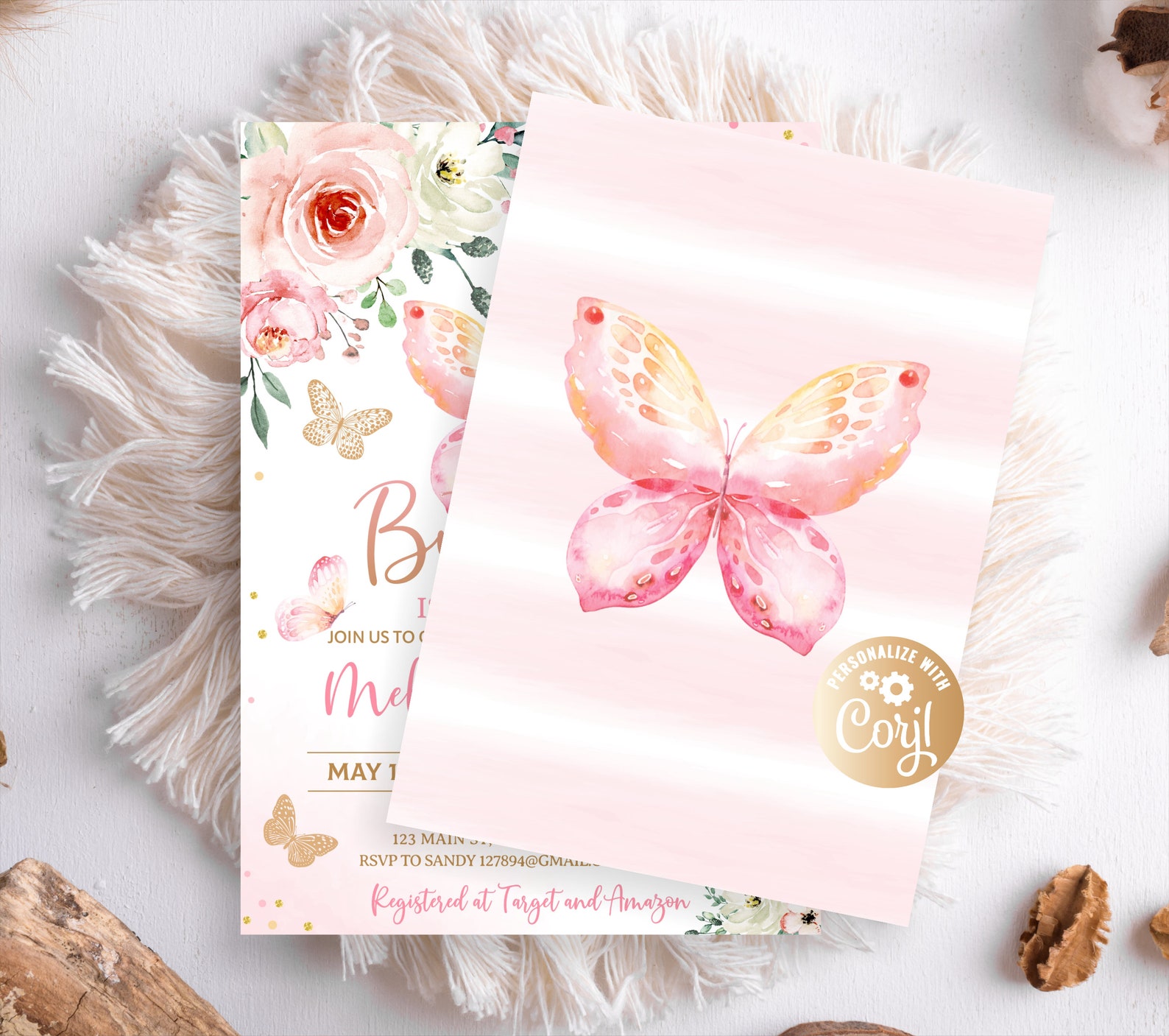 Set Butterfly Baby Shower Invitation Bundle Pink Butterfly - Etsy