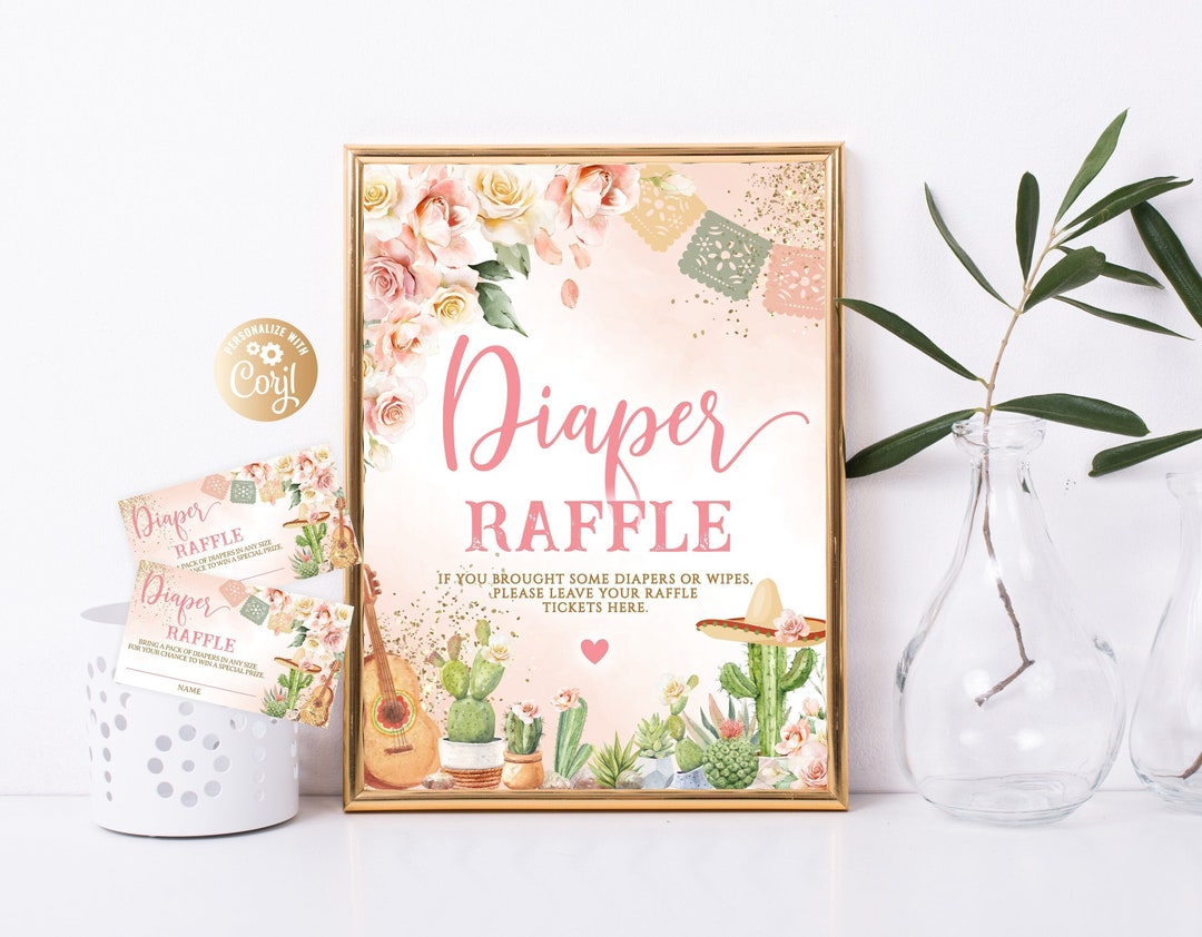 Editable Diaper Raffle Sign Fiesta Girl Pink, Senorita Cactus Diaper ...