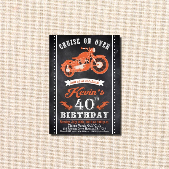 Motocykl Motocykl Urodziny Zaproszenie Motocykl Urodziny Etsy