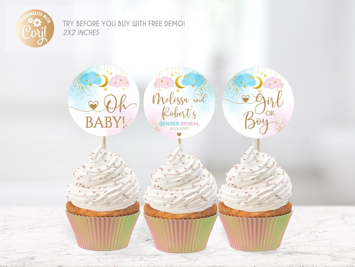 Editable Twinkle Twinkle Little Star He or She Cupcake Topper Baby ...