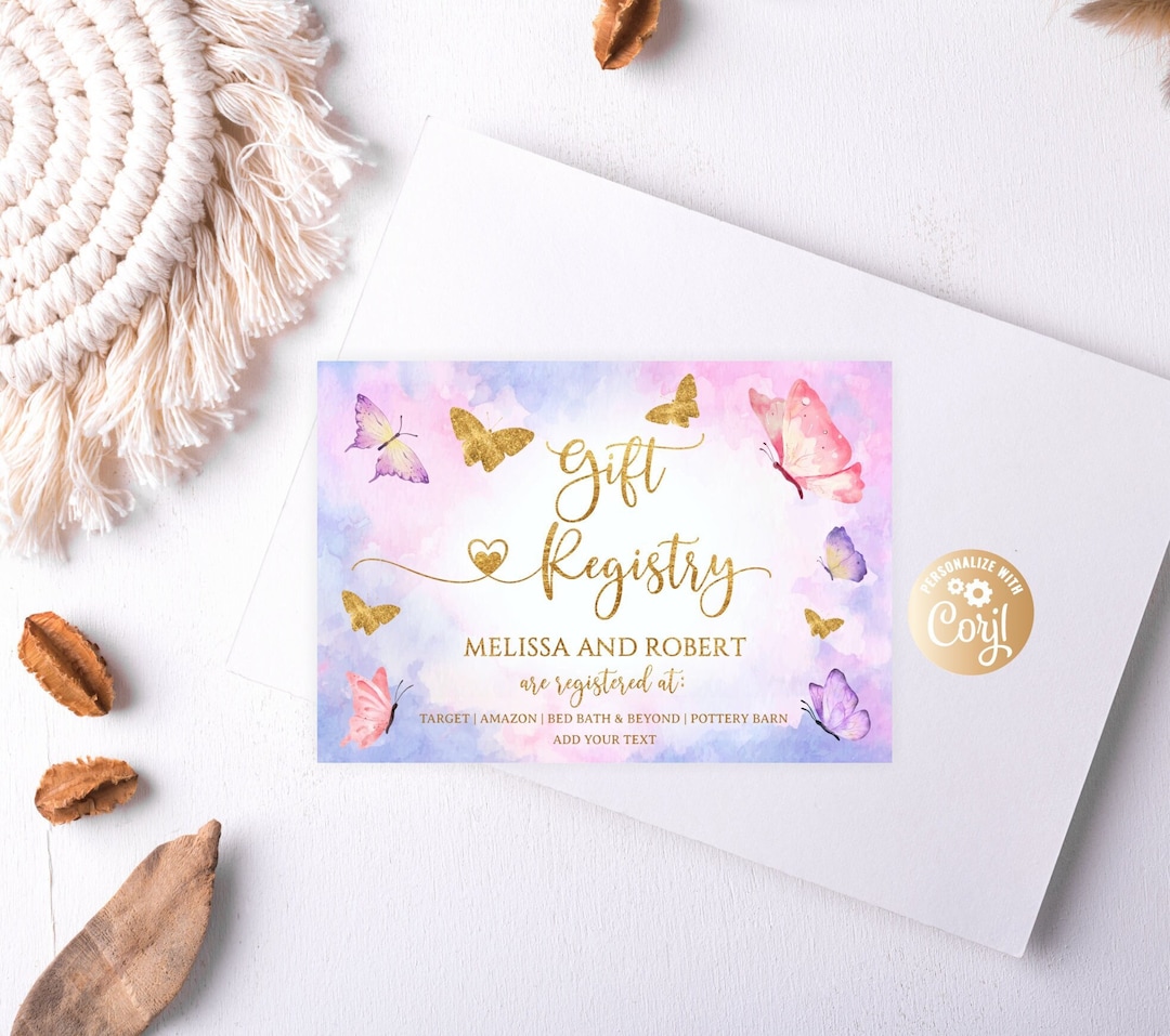 Editable Butterfly Registry Card Printable Baby Shower Registry Card ...