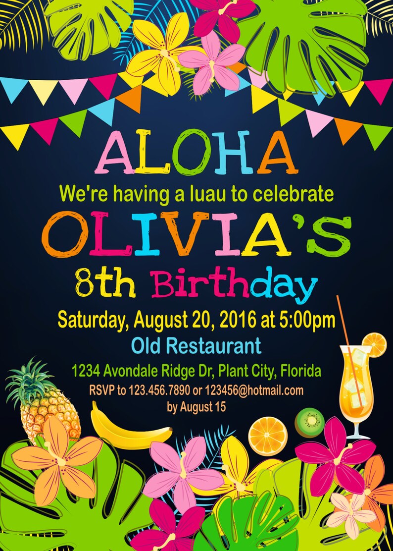 luau birthday invitation aloha invitation aloha hawaii etsy