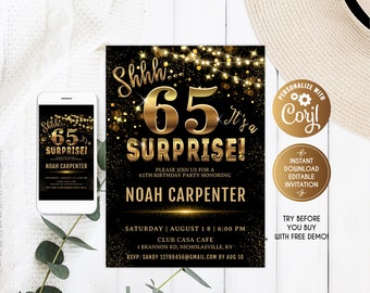 MORRIE 60th Birthday Celebration FLESH … Surprise 60th Birthday Invitation, Editable Template, Elegant Gold