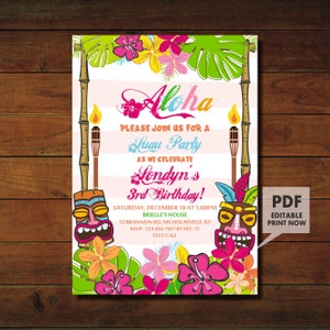 Convite Aloha, Convite de Aniversário Aloha, Download Instantâneo, Convite para Festa de Aniversário Aloha, Convite para Festa Luau, Convite Havaiano,