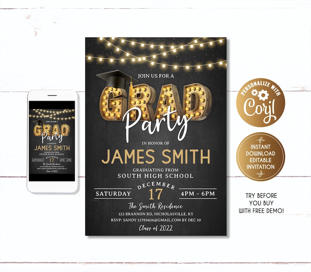 Grad Party Invitation, Graduation Party Boy, Graduation Invitation ...