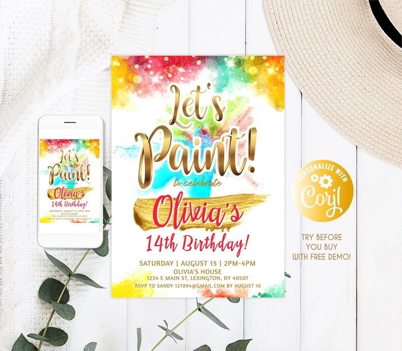 Art Painting Birthday Party Invitation Painting Birthday Etsy