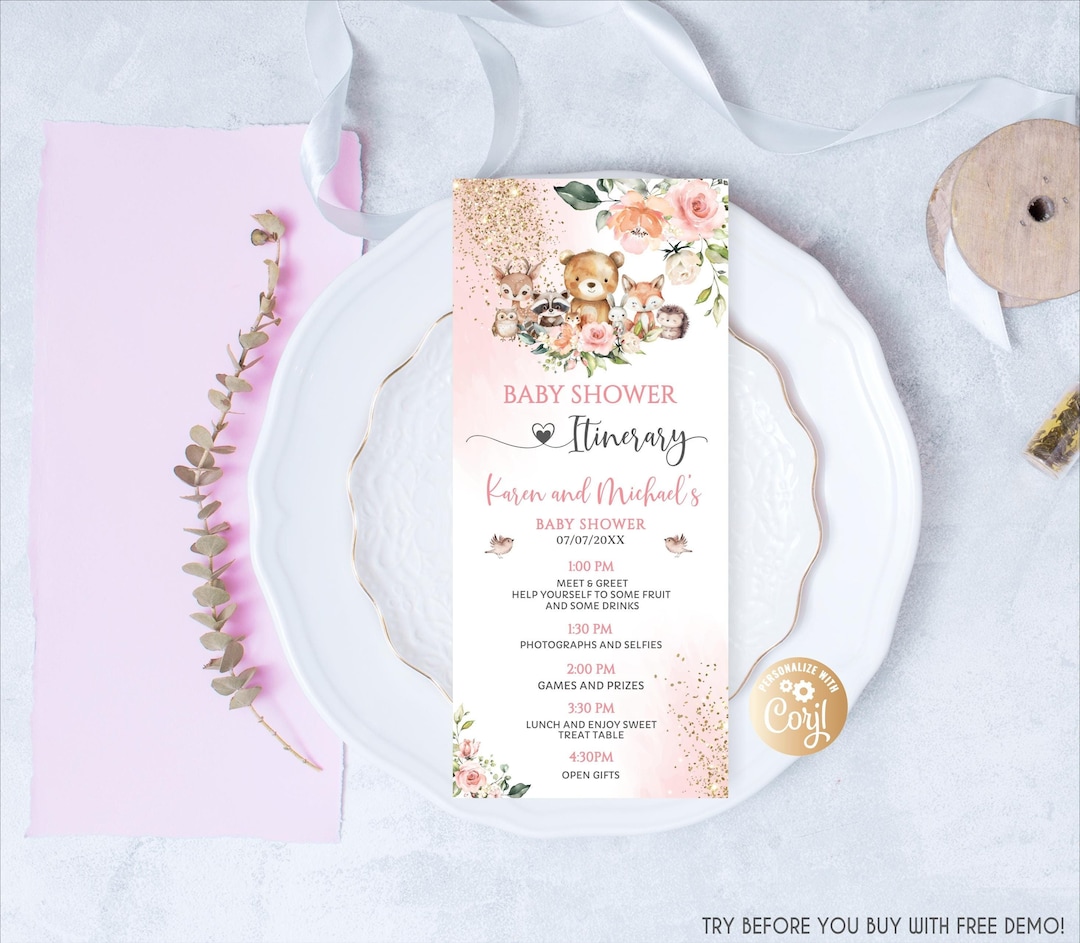 editable-woodland-rose-pink-itinerary-baby-shower-itinerary-card-baby