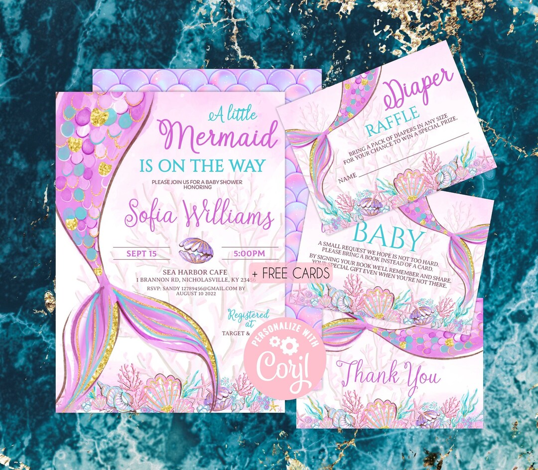 Mermaid Baby Shower Invitation, Editable Mermaid Baby Shower Invitation ...