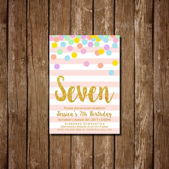 girl-7th-birthday-invitation-pink-and-gold-seventh-birthday-etsy
