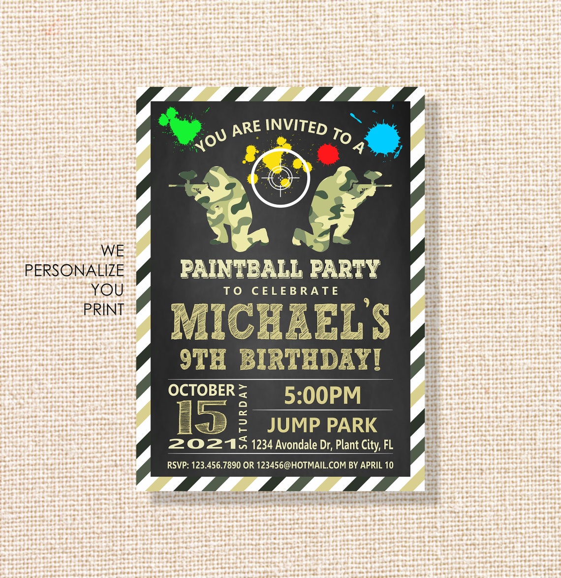 Paintball Invitation Paintball Party Invitation Paintball Etsy