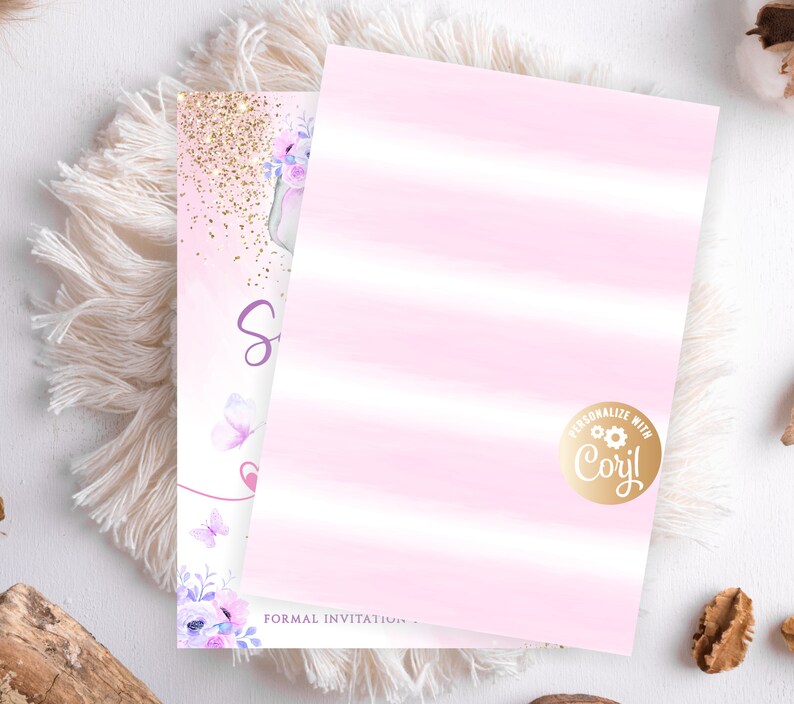 Editable Elephant Save the Date Card, Roses Purple Pink Baby Elephant ...