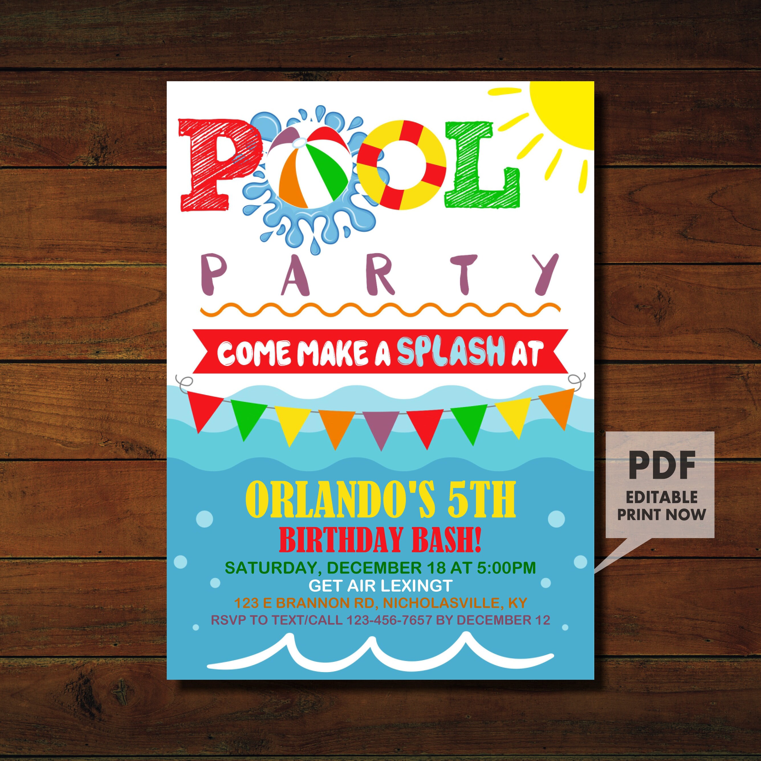 Pool Party Invitation Pool Birthday Invitation Pool Etsy
