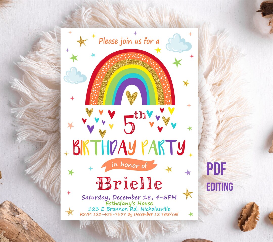 Rainbow Birthday Invitation, Boho Rainbow First Birthday, Rainbow