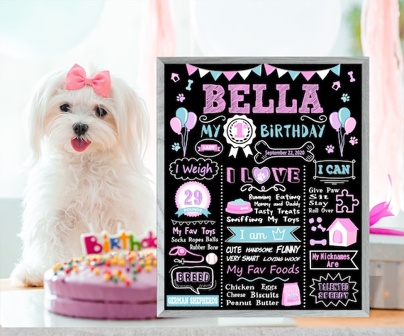 Dog Birthday Chalkboard Sign, Female Dog, 1st Party Chalk Board