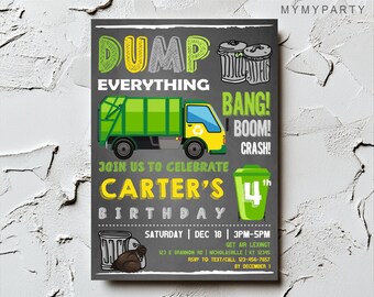 Garbage Truck Birthday Invitation, Editable PDF (Digital Download)