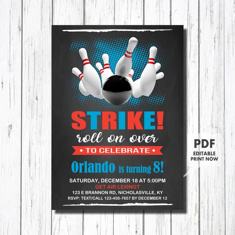 Bowling Invitations Bowling Party Invitations Bowling Party Etsy