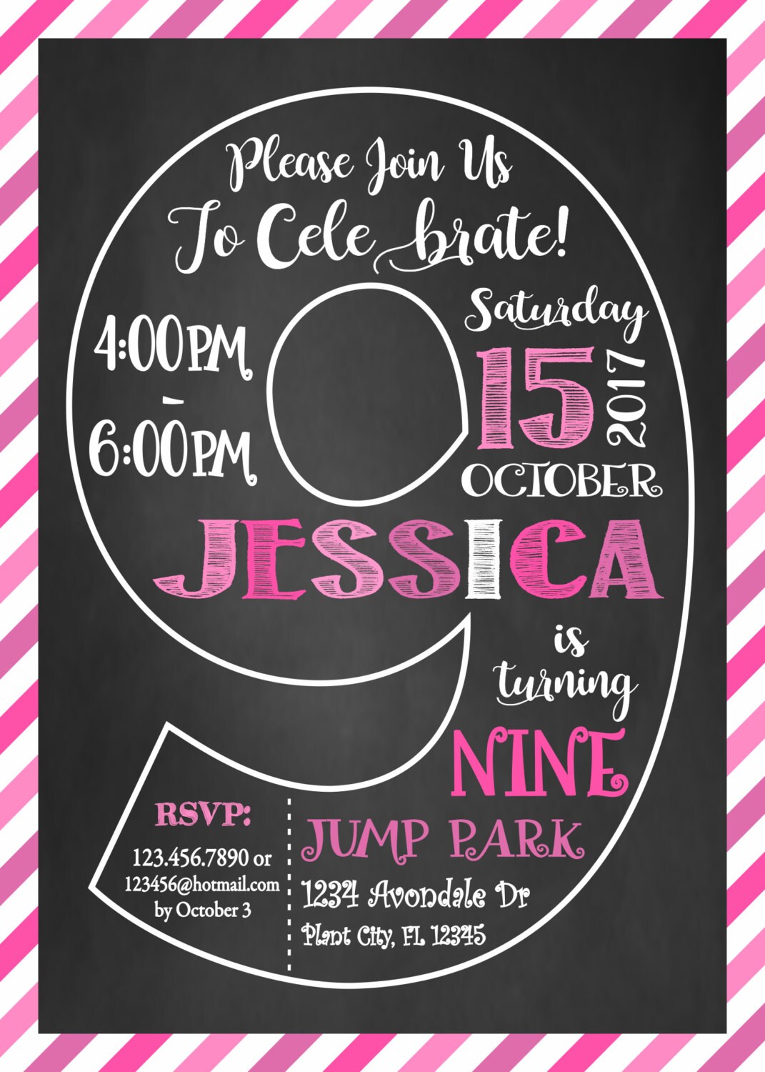 9. GeburtstagSeinladung Mädchen Сhalkboard neunte | Etsy