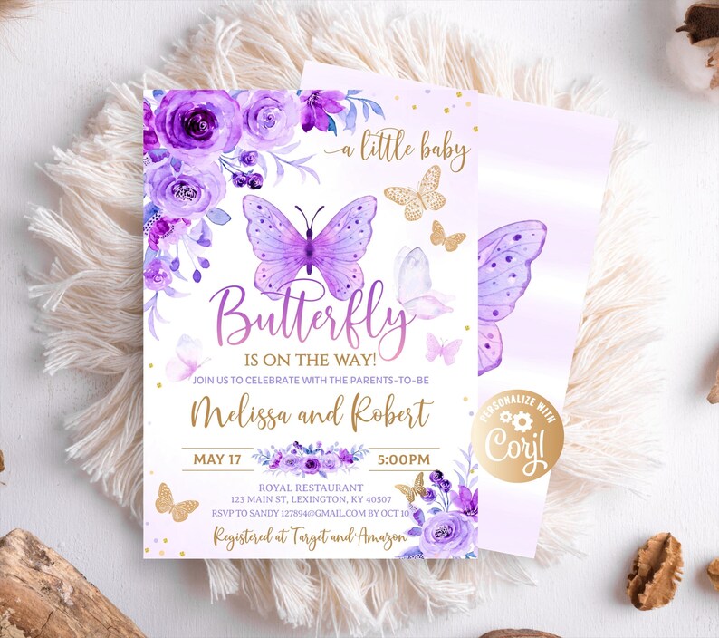 Butterfly Baby Shower Invitation Purple Butterfly Baby Etsy