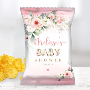 Editable Girl Blush Rose Pink Chip Bag Wrapper, Roses Floral Blush Chip Bag Shower Pink Roses Watercolor Chip Bag Label Summer Treats Favors