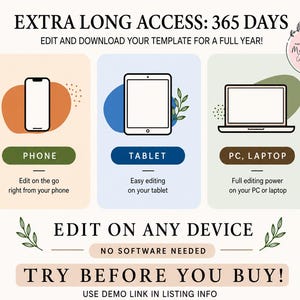 Infographic showing 365 days of extra long access to edit the template on any device.