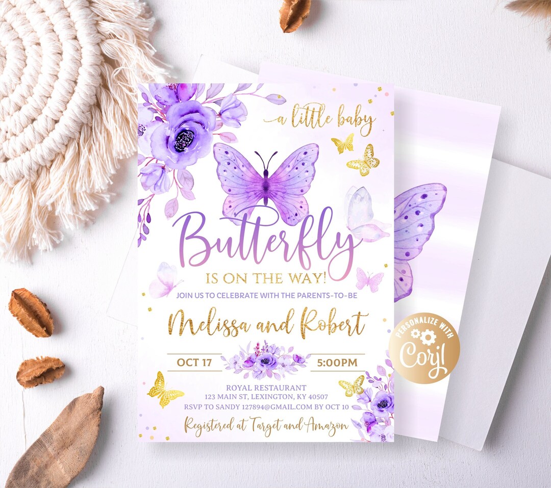Purple Butterfly Baby Shower Invitation, for Girl, Little Butterfly ...