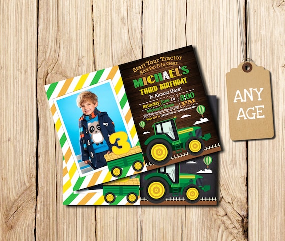 Tractor Invitation, Tractor Birthday Invitation, Tractor Party, Tractor invite,  Farm Birthday, Printable Invitation, with Photo