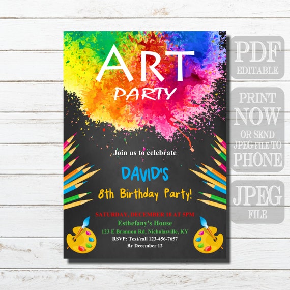 Art Party Theme Rainbow Art Party for a Girl Instantly Downloadable and  Editable File Personalize and Print at Home With Adobe Reader 