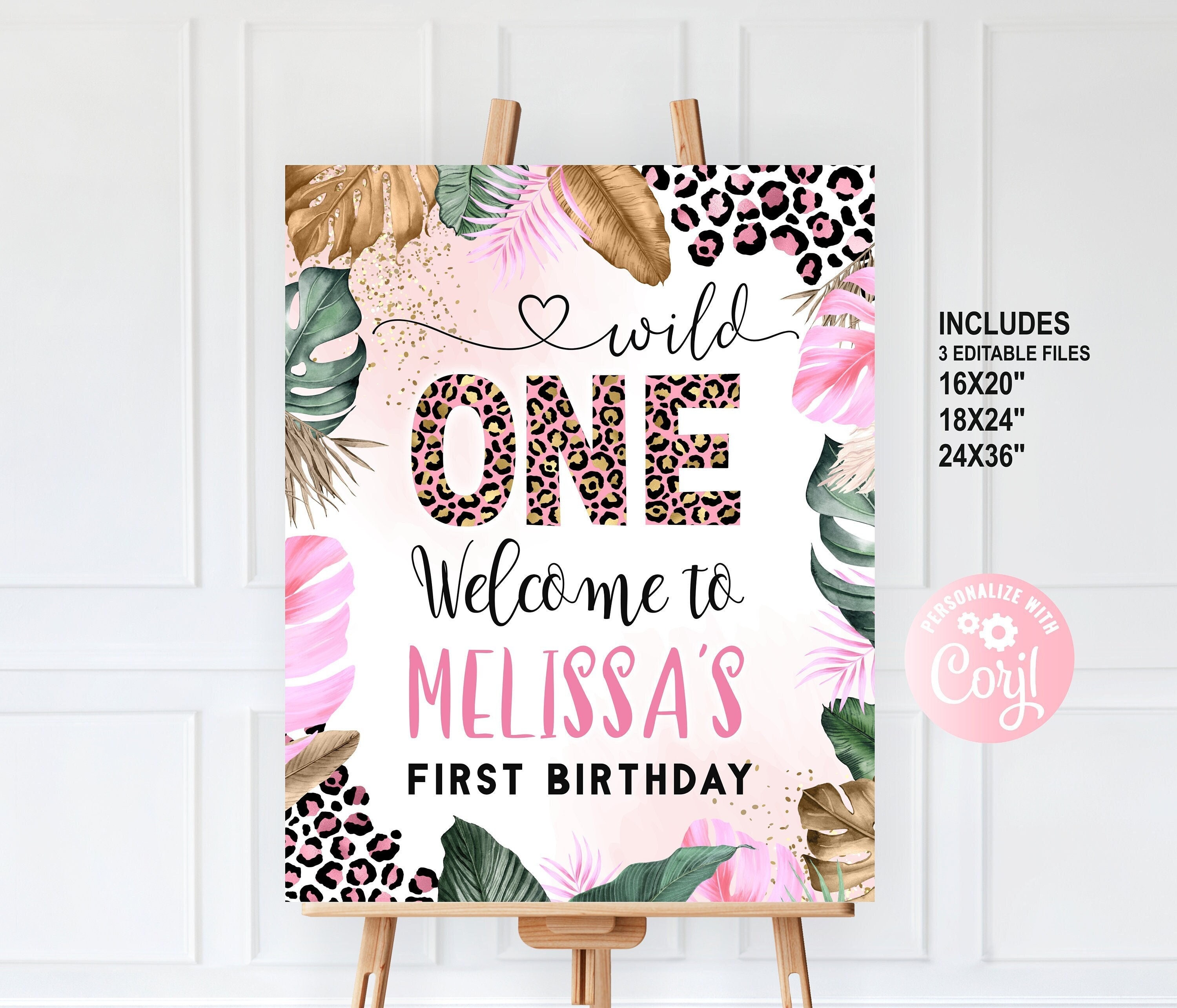 EDITABLE Wild One Safari Welcome Sign, Leopard Safari Jungle Birthday ...