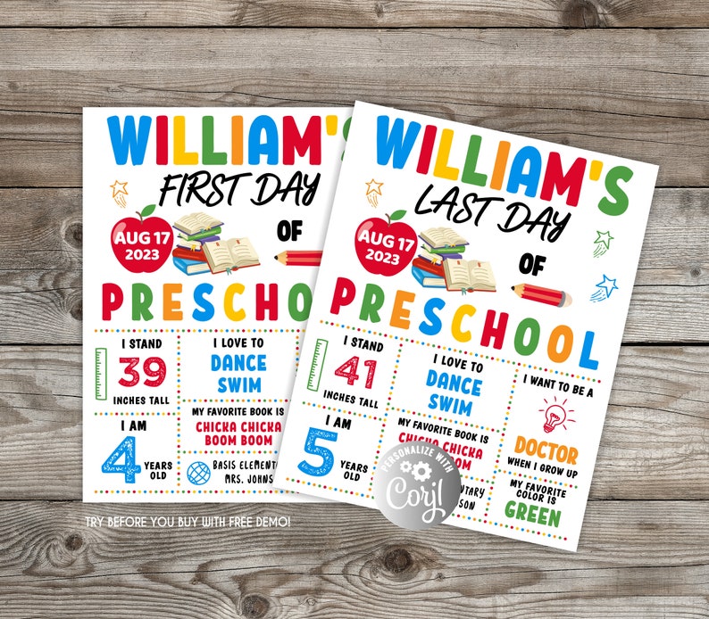 First Day of School Sign Last Day of School Sign First Day Etsy