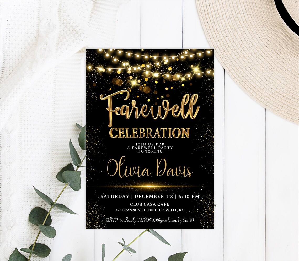 Golden Farewell Party Invitations, Farewell Lunch Invitations, Farewell ...