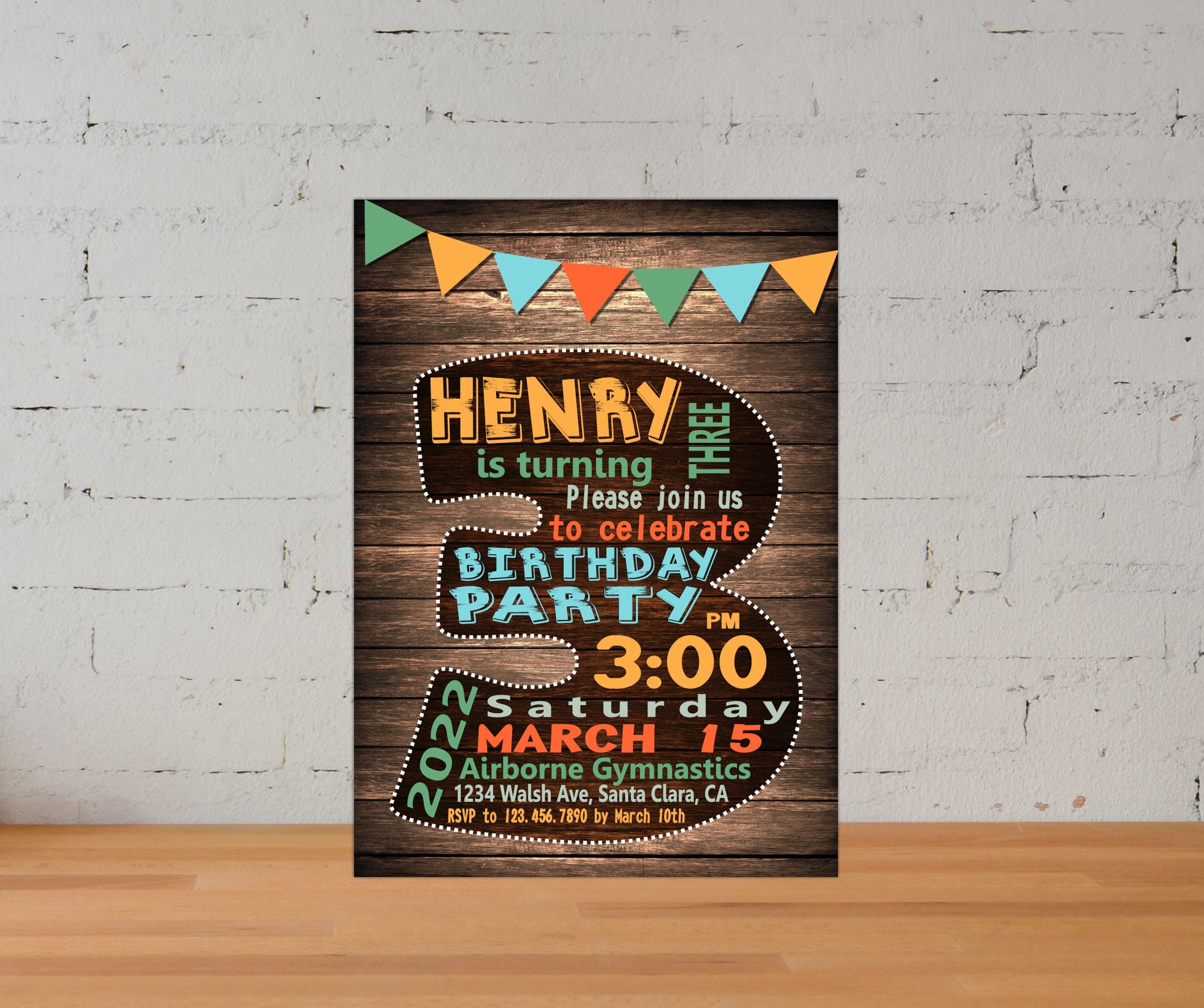 3. Geburtstag Einladung junge Holz dritte Etsy