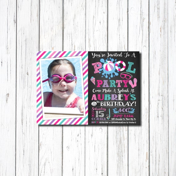 Pool Party Invitation, Pool Party Birthday Invitations, para niña