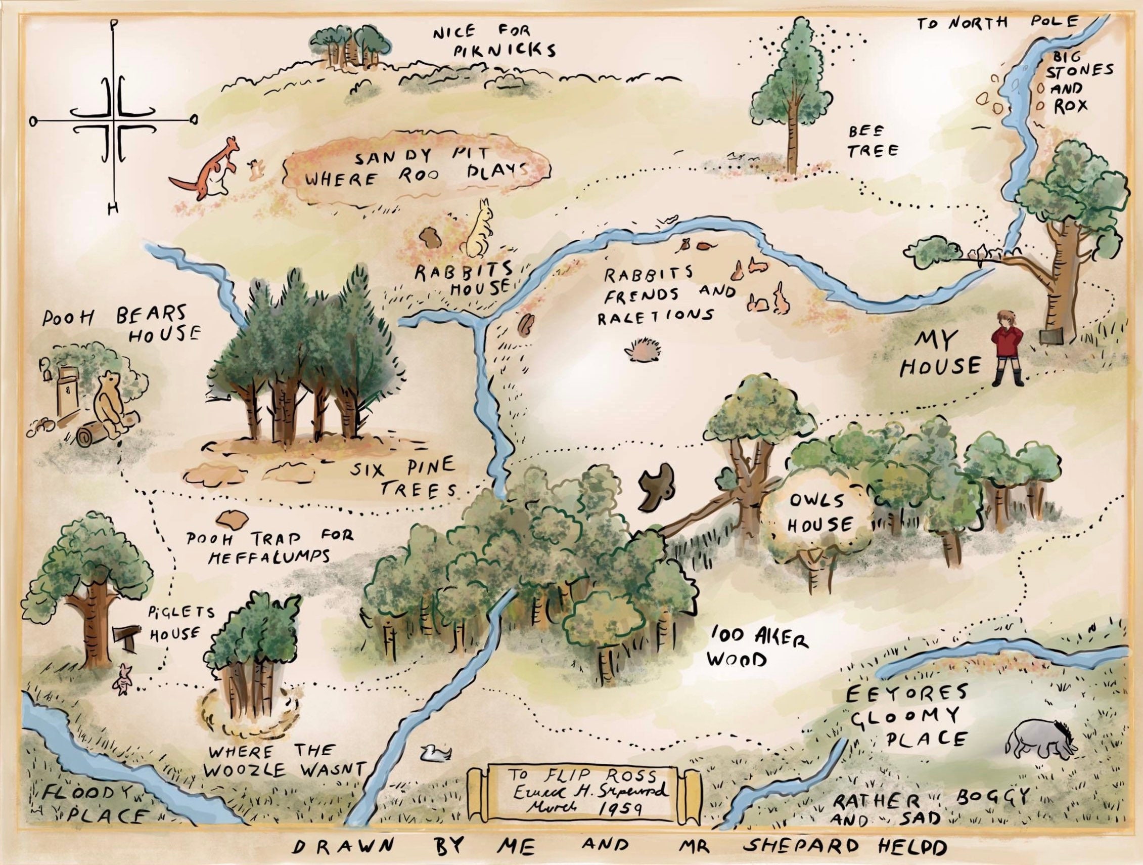 Classic Winnie the Pooh 100 Aker Wood Map Winnie the Pooh Etsy