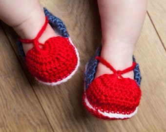 Crochet pattern slippers - 4th of july baby girl - Fourth of july baby - Baby shoes handmade - Proud mom - Red white and blue - PDF pattern