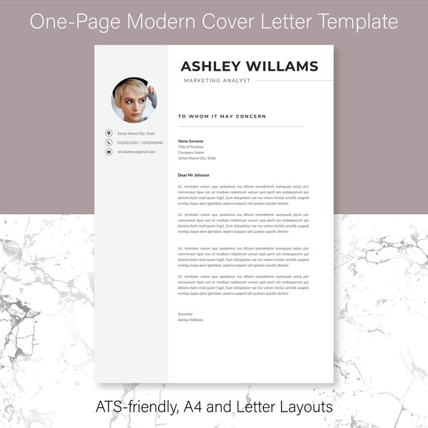 Modern Cover Letter Template, A4 and Letter Layout, ATS-friendly, Cover Letter Template, Easy Cover Letter, Professional Cover Letter