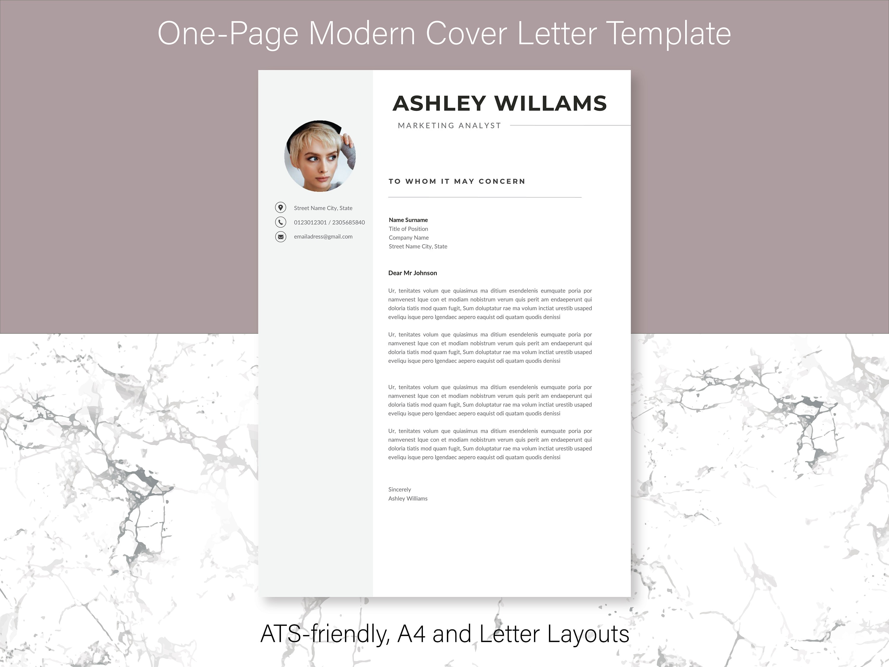 Modern Cover Letter Template A4 and Letter Layout Ats friendly Cover