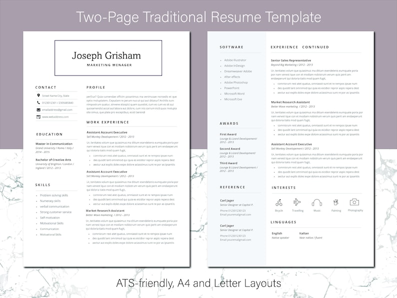2 Page Traditional Resume Template - Il 794xN.4156844391 Etsh 