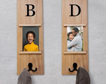 Perchero de pared de nogal, perchero de madera para mochilas, ganchos para entrada, vestíbulo o habitación infantil, soporte personalizado para mochilas.