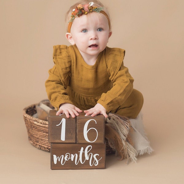 Baby Age Blocks, Milestone Month Blocks, Baby Shower Gift, Photo Blocks, Photo Prop