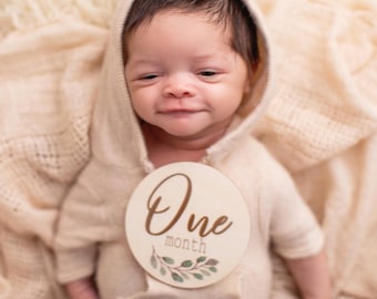 Tarjetas de hitos para bebés, letreros de hitos de madera, accesorios de fotografía botánica para recién nacidos, anuncio de nacimiento, regalo de baby shower