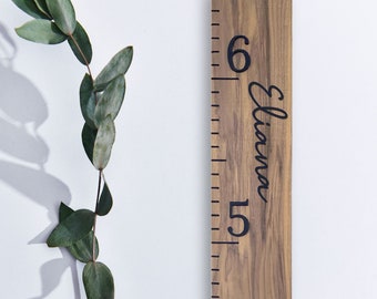 Walnut Growth Chart Ruler 3D, Wooden Measuring Stick for Kids, Giant Wall Ruler, Height Board with Black Numbers & Notches with Script