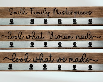 Look What I Made Kids Artwork Display, Personalized Child Magnet Art Board, Look What We Made Wooden Playroom Sign in Walnut Stain