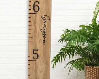 Hickory Growth Chart Ruler 3D, Wooden Measuring Stick for Kids, Giant Wall Ruler, Height Board with Black Numbers & Notches