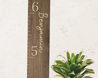 Growth Chart Ruler 3D, Wooden Measuring Stick for Kids, Giant Wall Ruler, Height Board in Walnut
