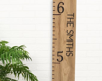 Hickory Growth Chart Ruler 3D Uppercase Font, Wooden Measuring Stick for Kids, Giant Wall Ruler, Height Board with Black Numbers & Notches