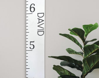 Modern Growth Chart Ruler 3D, Wooden Measuring Stick for Kids, Giant Wall Ruler, Height Board in White with Black Numbers & Notches