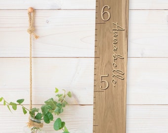 Natural Growth Chart Ruler 3D, Wooden Measuring Stick for Kids, Giant Wall Ruler, Height Board in Hickory with Natural Numbers