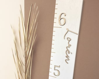 Growth Chart Ruler 3D, Wooden Measuring Stick for Kids, Giant Wall Ruler, Height Board in White