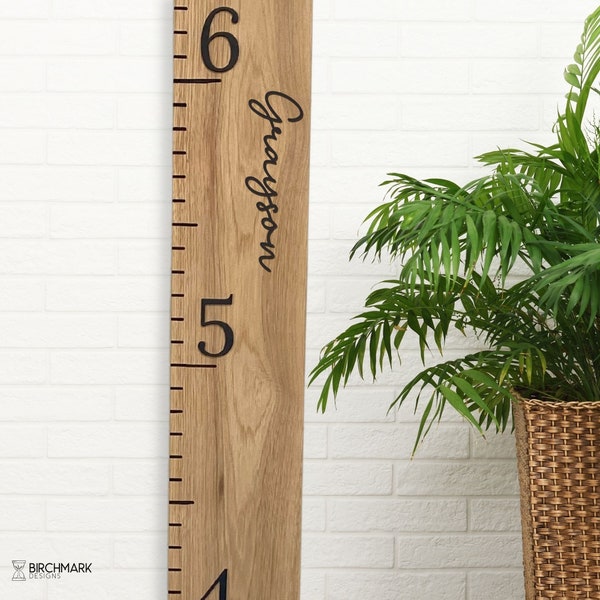 Hickory Growth Chart Ruler 3D, Wooden Measuring Stick for Kids, Giant Wall Ruler, Height Board with Black Numbers & Notches