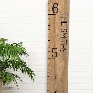 Hickory Growth Chart Ruler 3D Uppercase Font, Wooden Measuring Stick for Kids, Giant Wall Ruler, Height Board with Black Numbers & Notches